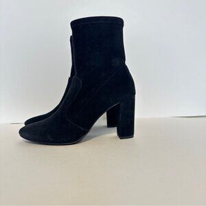 NEW Dune London Opticals Black Suede High Heels Stretch Women's Ankle Bootie S 7